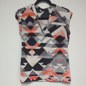 The Limited Black and White Graphic Polo Blouse Cap Sleeve